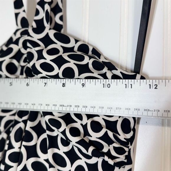 Y2K IZ Byer Halter Dress S Black White Circle Print Mesh Hem Made USA Cocktail - Picture 4 of 8